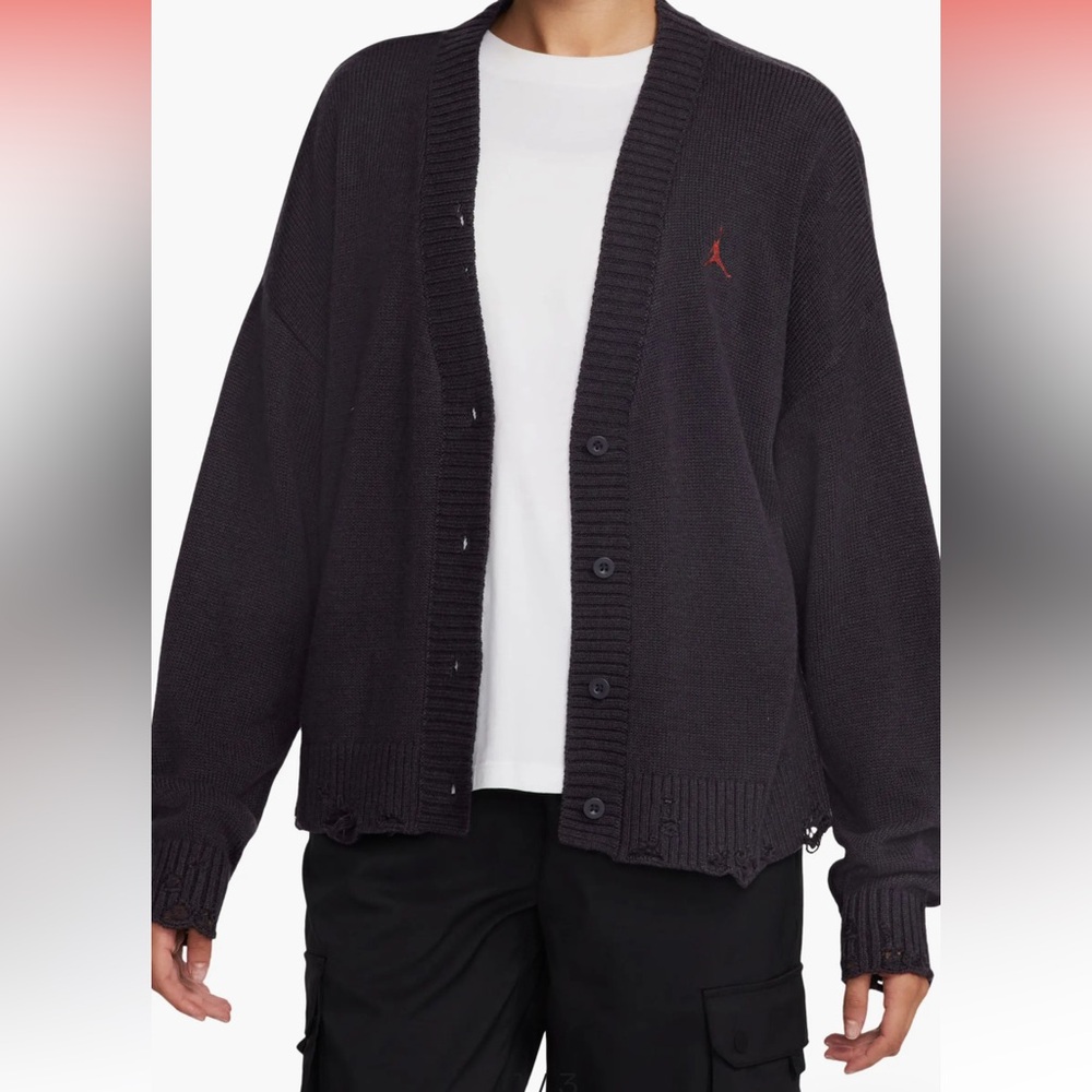 Jordan Distressed Cardigan Black  Knitted Button-Up Cardigan